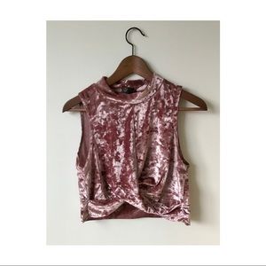 Topshop Crushed Velvet Pink Crop Top